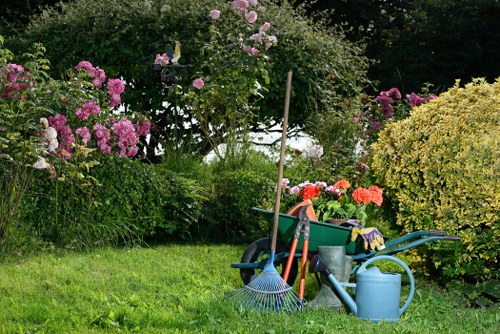 Gardener preparing an outdoor service agreement with tools and plants